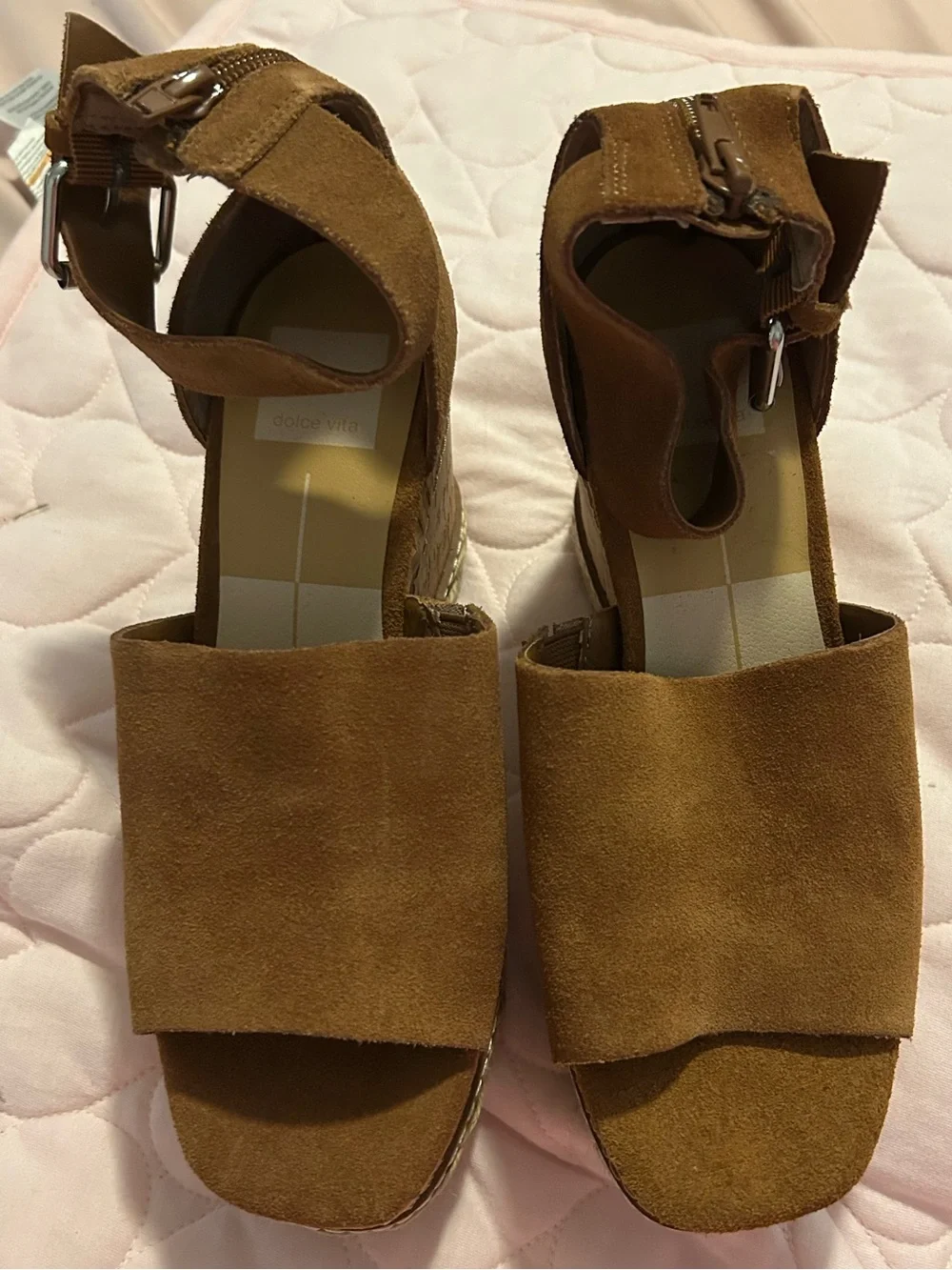 Dolce Vita Tan Suede Ankle-Strap Wedge Sandals